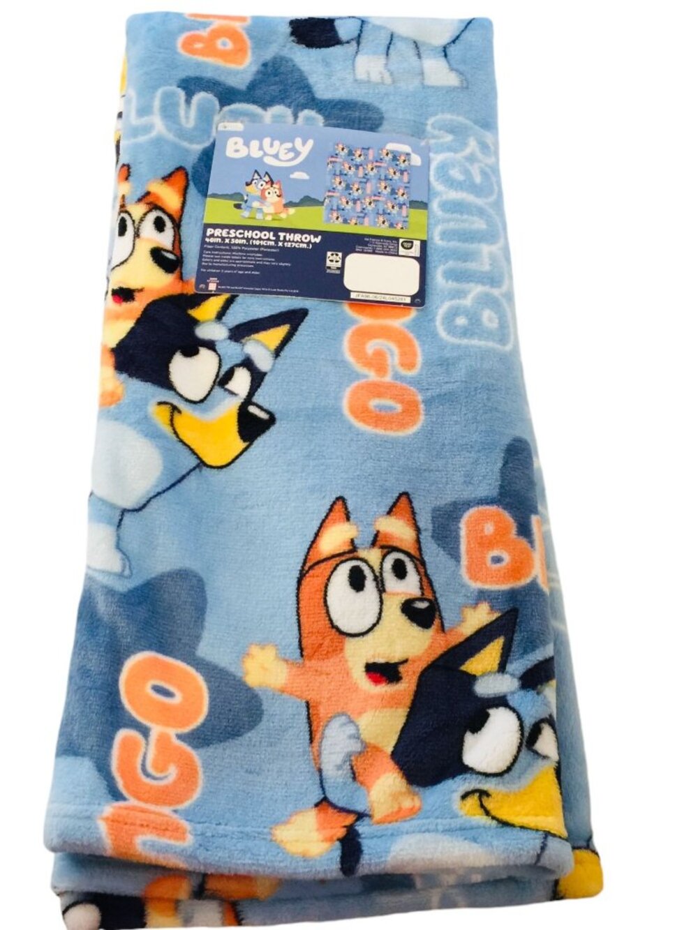 BLUEY BINGO Child's Preschool Plush Throw 40" x 50" Light Blue Orange